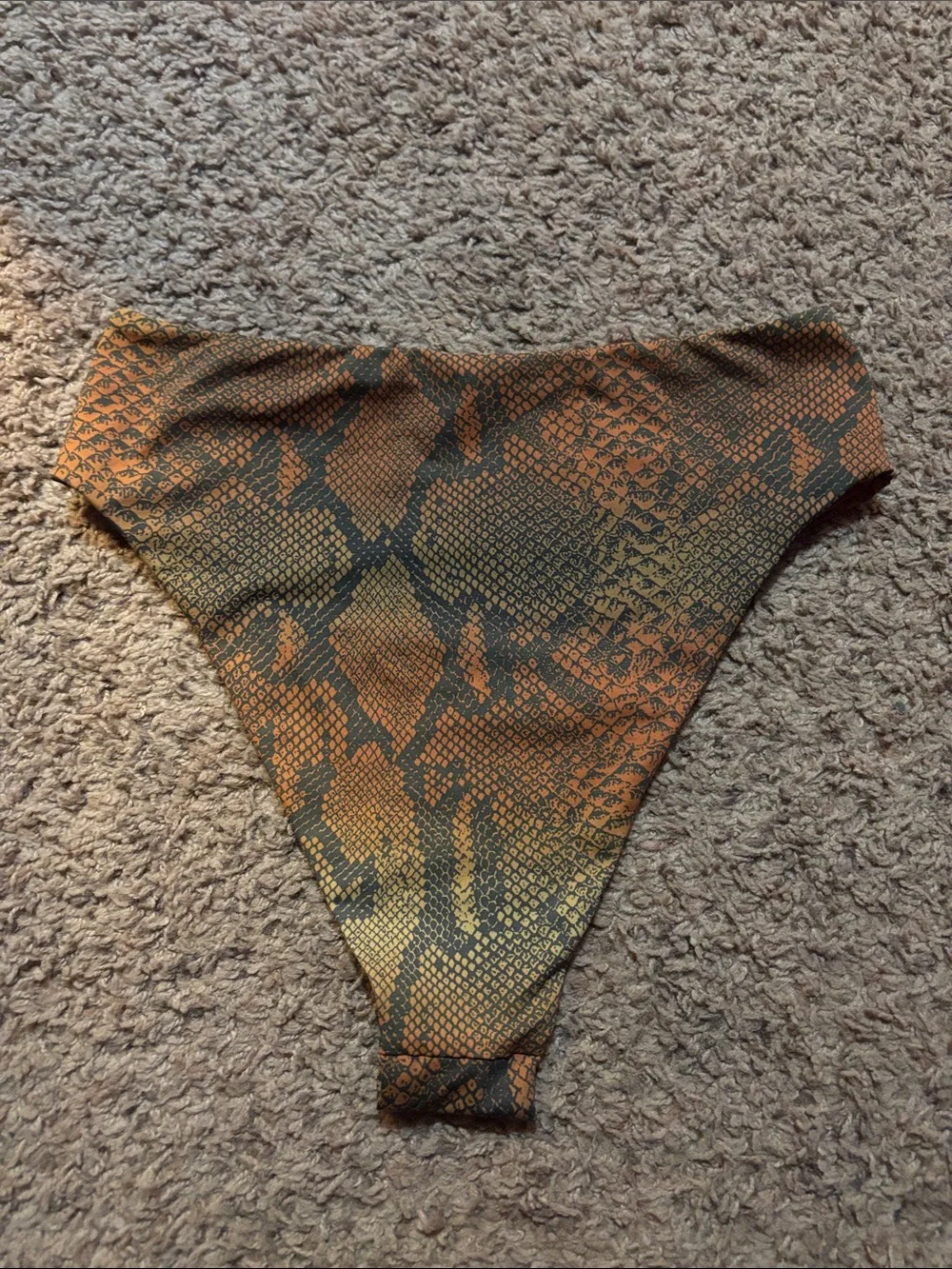 SKIMS Snake-Print High-Waist Bikini Bottoms in Burnt Orange and Olive